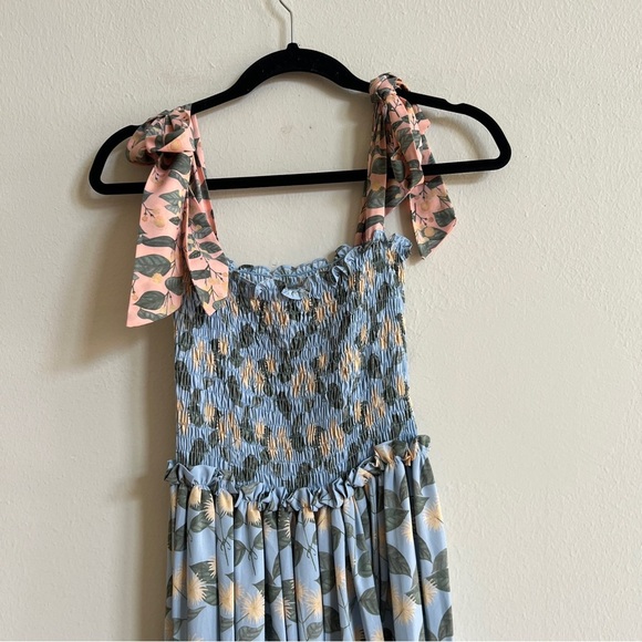 Palmacea Floral Smocked Bow Shoulder Maxi Dress Acacia Blue Yellow - Picture 7 of 7